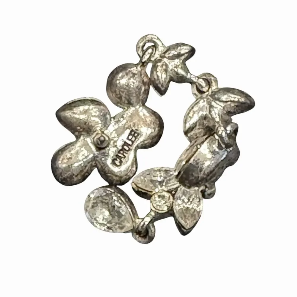 Carolee Silver Tone Clear Rhinestone Floral Cluster Dangle Earrings Stud
